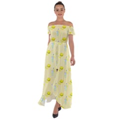 Lemonade Polkadots Off Shoulder Open Front Chiffon Dress by bloomingvinedesign