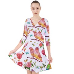 Watercolour Flowers Watercolor Painting Drawing Quarter Sleeve Front Wrap Dress by Vaneshart