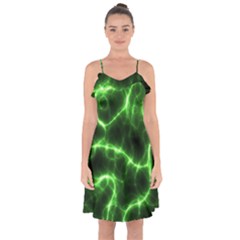 Lightning Electricity Pattern Green Ruffle Detail Chiffon Dress by Alisyart