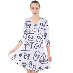 Black And White Summer Vector Pattern Quarter Sleeve Front Wrap Dress by Vaneshart