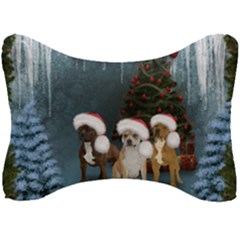 Christmas, Cute Dogs With Christmas Hat Seat Head Rest Cushion by FantasyWorld7