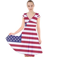 Flag Of The United States Of America  Cap Sleeve Front Wrap Midi Dress by abbeyz71