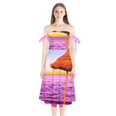 Pop Art Beach Umbrella  Shoulder Tie Bardot Midi Dress by essentialimage