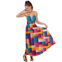 Abstract Geometry Blocks Backless Maxi Beach Dress by Alisyart