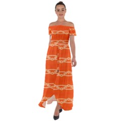 Pattern Orange Off Shoulder Open Front Chiffon Dress by HermanTelo