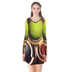 Sport Ball Tennis Golf Football Long Sleeve V-neck Flare Dress by HermanTelo