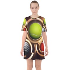 Sport Ball Tennis Golf Football Sixties Short Sleeve Mini Dress by HermanTelo