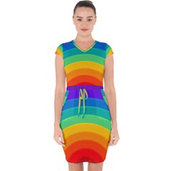 Rainbow Background Colorful Capsleeve Drawstring Dress  by HermanTelo