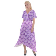 Pattern Texture Geometric Purple Cross Front Sharkbite Hem Maxi Dress by Mariart