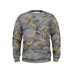 Marble Neon Retro Light Gray With Gold Yellow Veins Texture Floor Background Retro Neon 80s Style Neon Colors Print Luxuous Real Marble Kids  Sweatshirt by genx