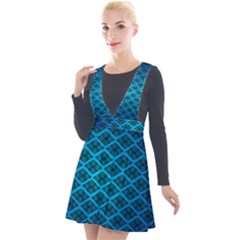 Pattern Texture Geometric Blue Plunge Pinafore Velour Dress by Alisyart