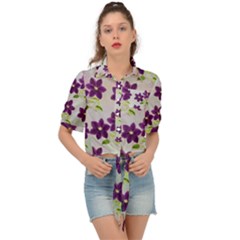 Purple Flower Tie Front Shirt  by HermanTelo