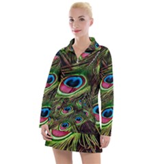 Peacock Feathers Color Plumage Women s Long Sleeve Casual Dress by Celenk