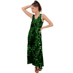 Abstract Plaid Green V-neck Chiffon Maxi Dress by HermanTelo