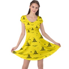 Gadsden Flag Don t Tread On Me Yellow And Black Pattern With American Stars Cap Sleeve Dress by snek