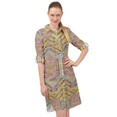 Temple Of Wood With A Touch Of Japan Long Sleeve Mini Shirt Dress by pepitasart
