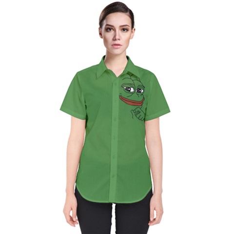 Pepe The Frog Smug Face With Smile And Hand On Chin Meme Kekistan All Over Print Green Women s Short Sleeve Shirt by snek