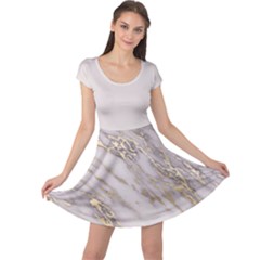 Marble With Metallic Gold Intrusions On Gray White Stone Texture Pastel Rose Pink Background Cap Sleeve Dress by genx
