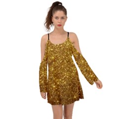 Gold Glitters Metallic Finish Party Texture Background Faux Shine Pattern Kimono Sleeves Boho Dress by genx