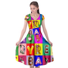 Alphabet Pattern Cap Sleeve Wrap Front Dress by designsbymallika
