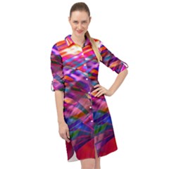Wave Lines Pattern Abstract Long Sleeve Mini Shirt Dress by Alisyart