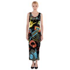 Music Pattern Fitted Maxi Dress by Sapixe