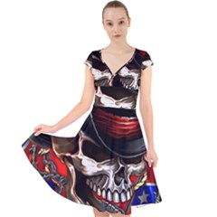 Confederate Flag Usa America United States Csa Civil War Rebel Dixie Military Poster Skull Cap Sleeve Front Wrap Midi Dress by Sapixe