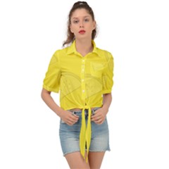 Yellow Pineapple Background Tie Front Shirt  by HermanTelo