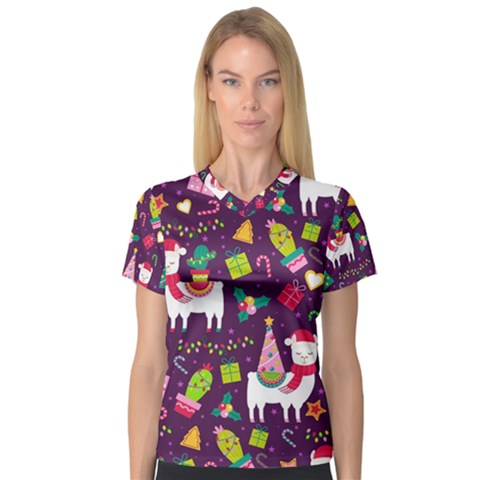 Colorful Funny Christmas Pattern V-neck Sport Mesh Tee by Vaneshart