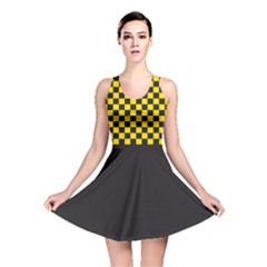 Checkerboard Pattern Black And Yellow Ancap Libertarian Reversible Skater Dress by snek