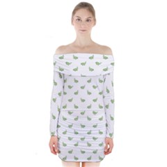 Iguana Sketchy Cartoon Style Drawing Pattern 2 Long Sleeve Off Shoulder Dress by dflcprintsclothing