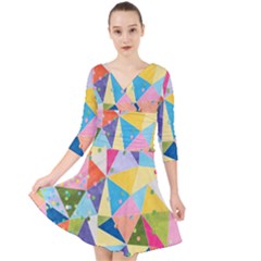 Abstract Background Colorful Quarter Sleeve Front Wrap Dress by Vaneshart
