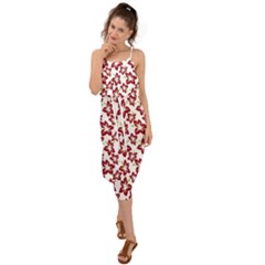 Cute Flowers - Carmine Red White Waist Tie Cover Up Chiffon Dress by FashionBoulevard
