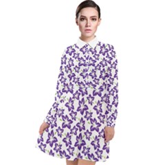 Cute Flowers - Imperial Purple Long Sleeve Chiffon Shirt Dress by FashionBoulevard