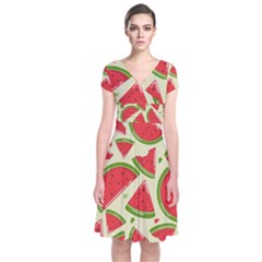 Cute Watermelon Seamless Pattern Short Sleeve Front Wrap Dress by Nexatart