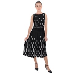 Black And White Matrix Patterned Design Midi Tie-back Chiffon Dress by dflcprintsclothing