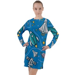 About Space Seamless Pattern Long Sleeve Hoodie Dress by Vaneshart