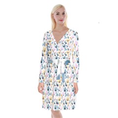 Watercolor Floral Seamless Pattern Long Sleeve Velvet Front Wrap Dress by TastefulDesigns