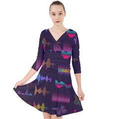 Colorful-sound-wave-set Quarter Sleeve Front Wrap Dress by Vaneshart