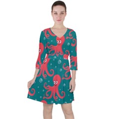 Cute Smiling Red Octopus Swimming Underwater Ruffle Dress by BangZart