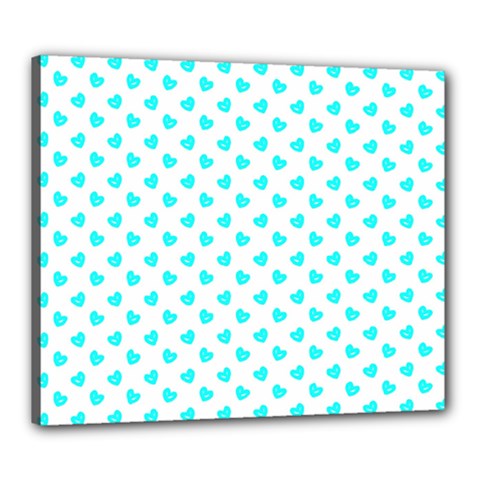 White Light Blue Hearts Pattern, Pastel Sky Blue Color Canvas 24  X 20  (stretched) by Casemiro
