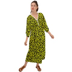 Leopard Spots Pattern, Yellow And Black Animal Fur Print, Wild Cat Theme Grecian Style  Maxi Dress by Casemiro