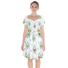 Cute Seamless Pattern With Avocado Lovers Short Sleeve Bardot Dress by BangZart