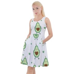 Cute Seamless Pattern With Avocado Lovers Knee Length Skater Dress With Pockets by BangZart