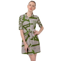 Cartoon Gray Stone Seamless Background Texture Pattern Green Belted Shirt Dress by BangZart