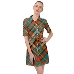 Tartan Scotland Seamless Plaid Pattern Vector Retro Background Fabric Vintage Check Color Square Belted Shirt Dress by BangZart