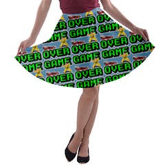 Game Over Karate And Gaming - Pixel Martial Arts A-line Skater Skirt by DinzDas