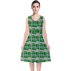 Game Over Karate And Gaming - Pixel Martial Arts V-neck Midi Sleeveless Dress  by DinzDas
