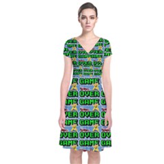 Game Over Karate And Gaming - Pixel Martial Arts Short Sleeve Front Wrap Dress by DinzDas