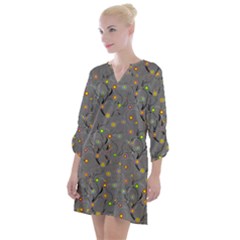 Abstract Flowers And Circle Open Neck Shift Dress by DinzDas